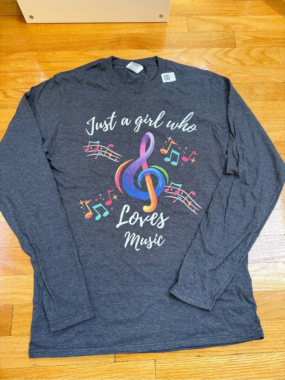 Port and Company Charcoal Long Sleeve Tee with Rainbow Treble Clef